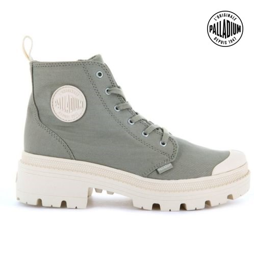 Palladium Pallabase Twill Women's Boots Green | UK W063-GKL